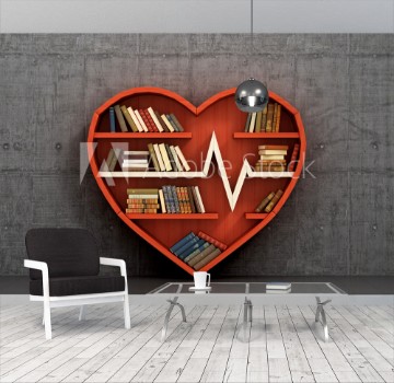 Picture of Concept of training Wooden bookshelf in form of heart on the co